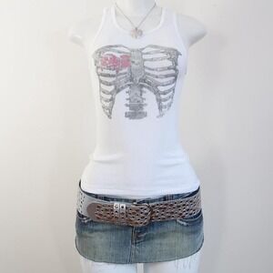 y2k skeleton ribcage graphic tank pink heart emo grunge baby tee size S